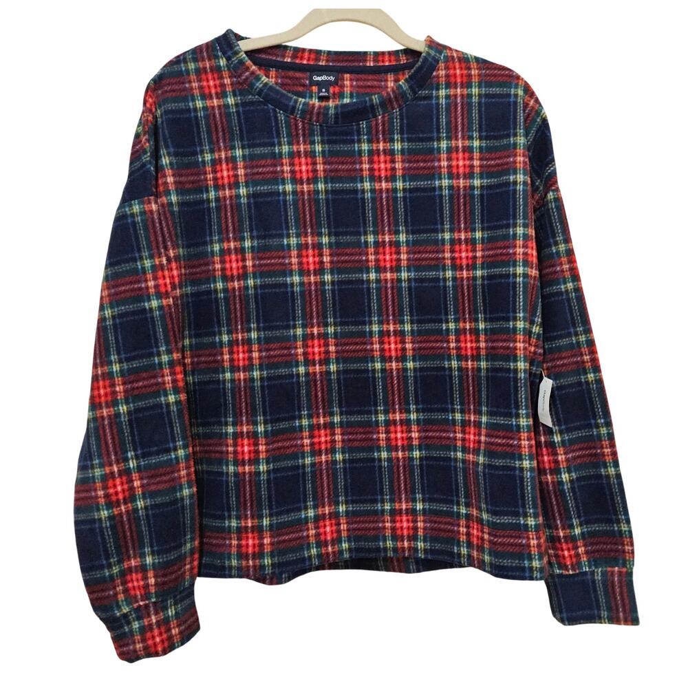Gap Body NWT Sm Fleeve Red Blue plaid top. BellSleeve. Cottagecore. Warm Comfort